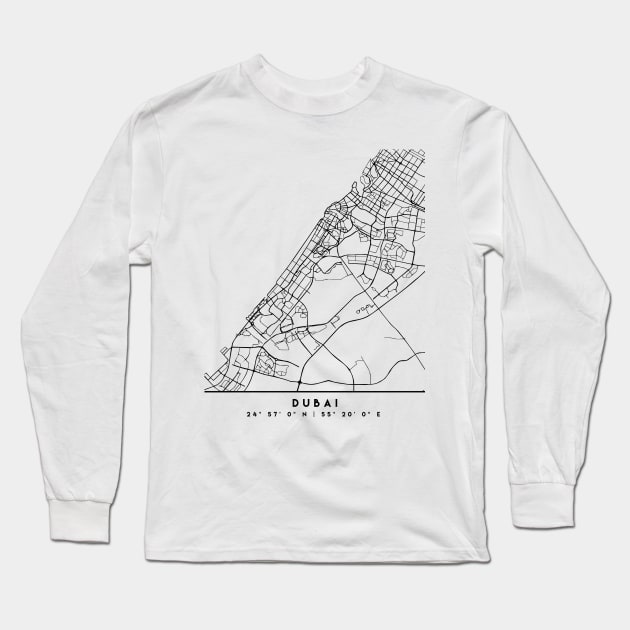 DUBAI UAE DESIGNER BLACK CITY STREET MAP ART Long Sleeve T-Shirt by deificusArt